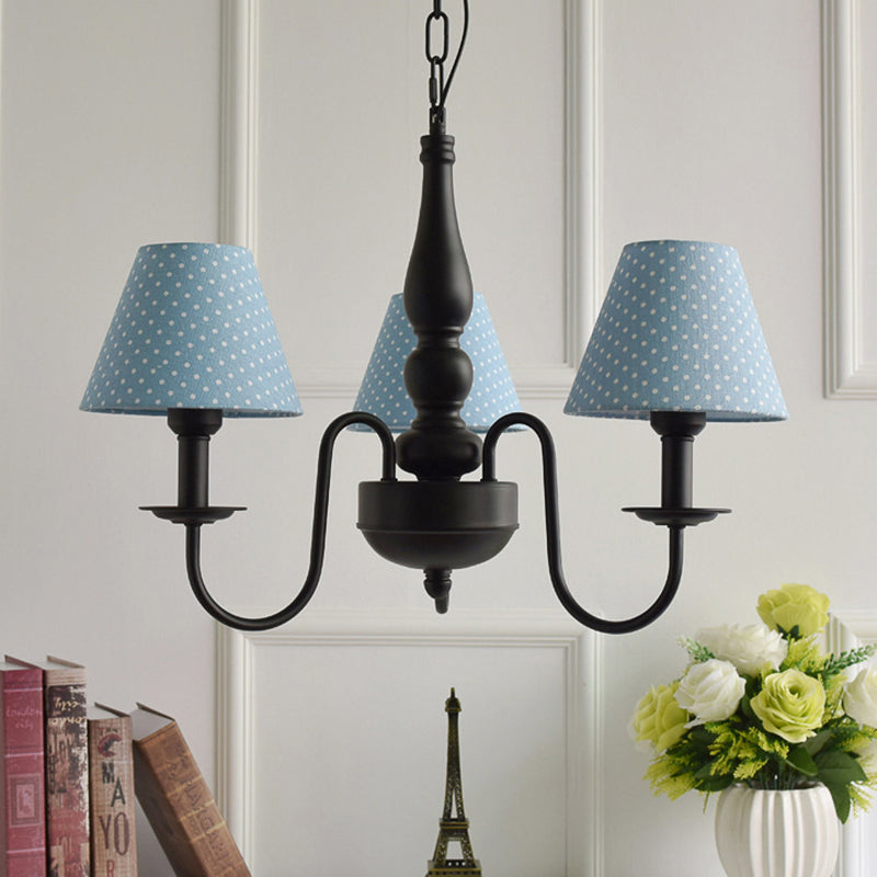 Three Lights Bucket Shade Chandelier Kids Metal Hanging Light for in Black for Kindergarten