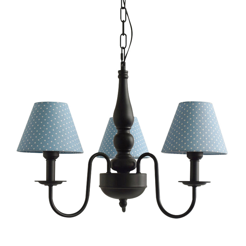 Three Lights Bucket Shade Chandelier Kids Metal Hanging Light for in Black for Kindergarten
