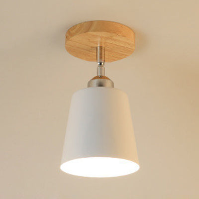 1 Glühbirne in der Nähe der Deckenleuchte Nordic Tapered Shade Metal Semi-Flush Mount Light mit hölzernem Baldachin in Schwarz/Weiß