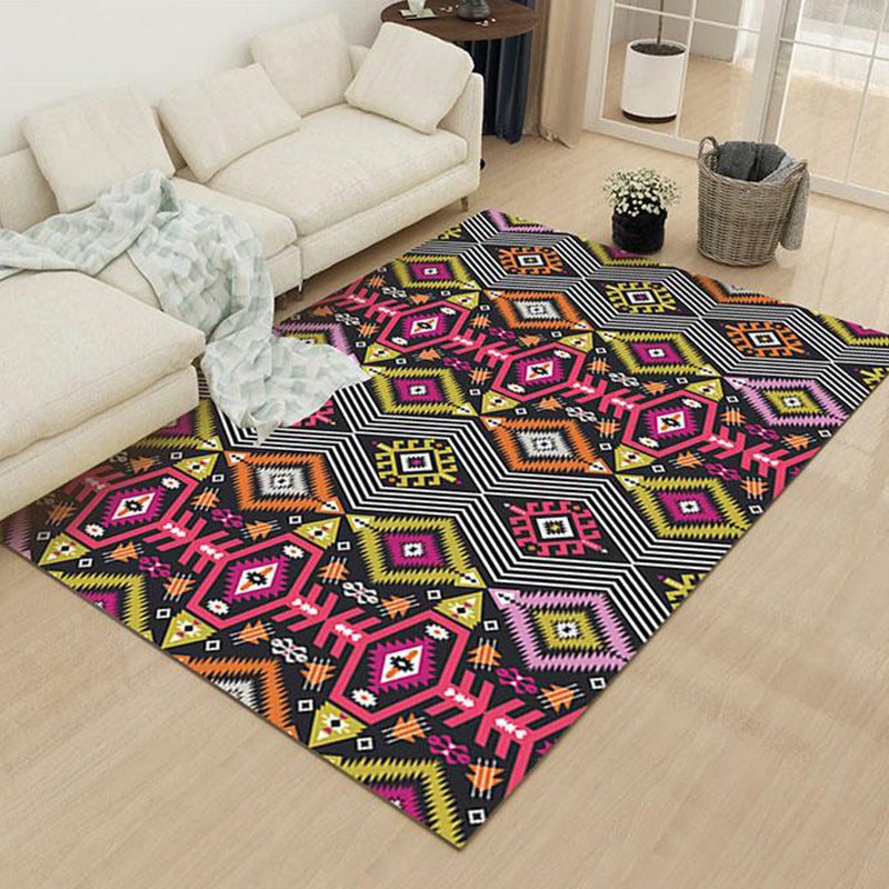Indian Tribal Diamond Stylish Rug Striped Geometric Area Rug Polyester Pet Friendly Stain Resistant Indoor Rug