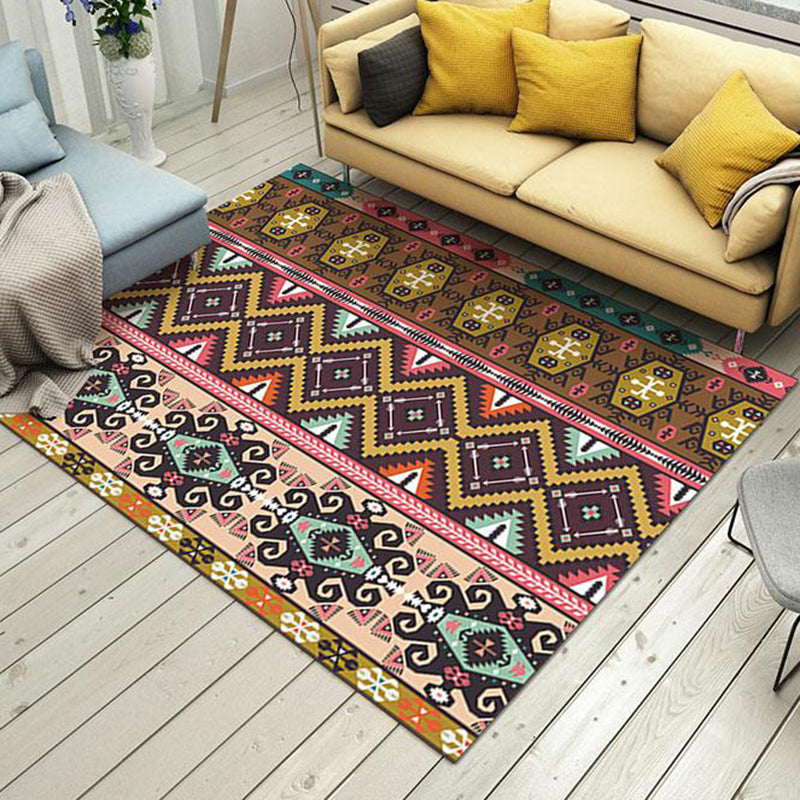 Southwestern Indian Tribal Rug Serrated Diamond Geometric Area Rug Polyester Stain Resistant Rug for Living Room