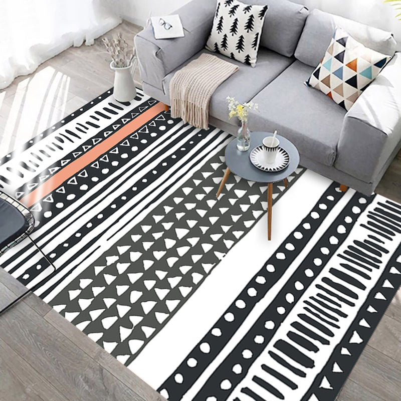 Black and White Geometric Rug with Lines and Triangles Southwestern Pet Friendly Area Carpet for Living Room