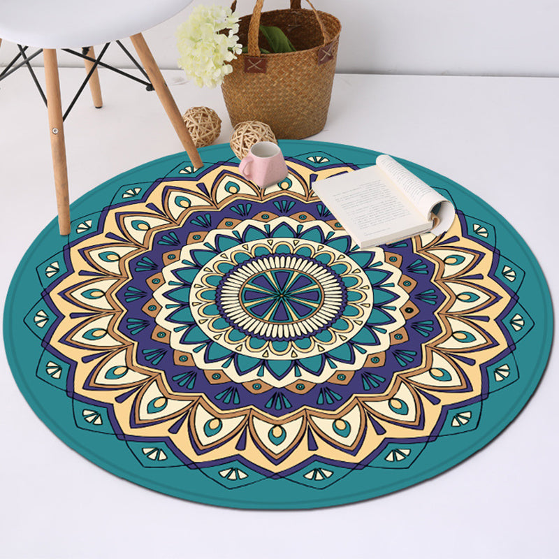 Tribal Southwestern Teppich Blau Polyester Teppich Nicht-Rutsch-Rücken Teppich für Schlafzimmer