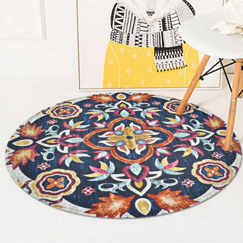 Blue Bedroom Rug Americana Southwestern Rug Polyester Non-Slip Backing Area Rug