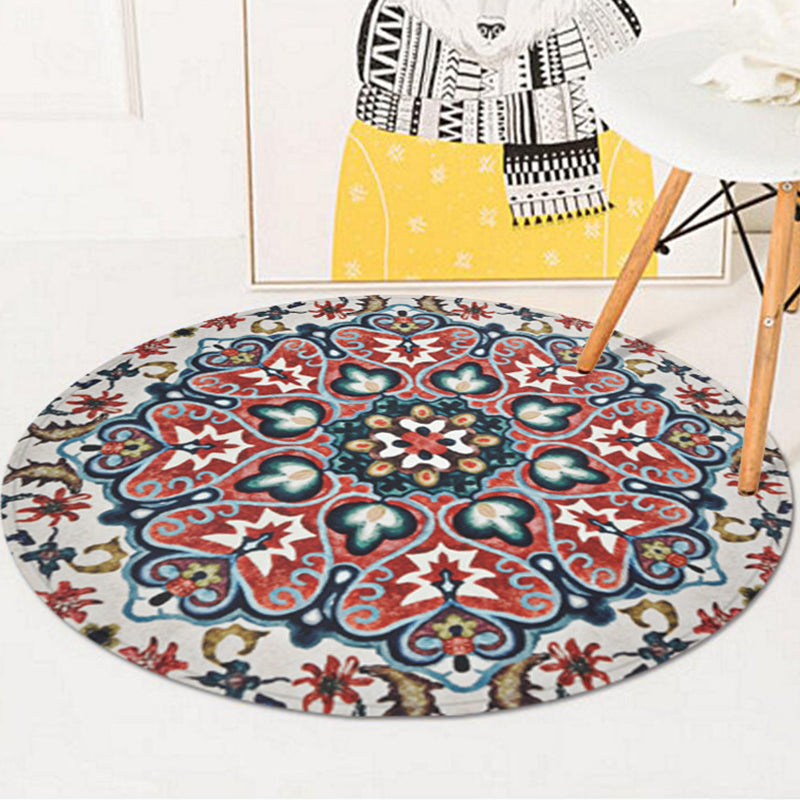 Red Americana Rug Polyester Southwestern Rug Non-Slip Backing Area Rug for Bedroom