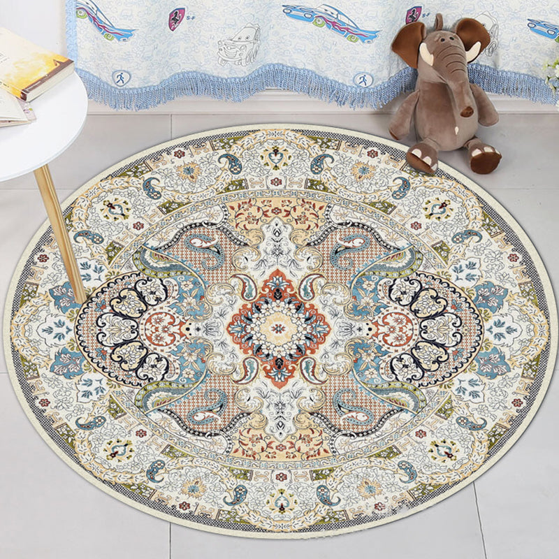 Blue and White Moroccan Rug Polyester Floral Paisley Rug Non-Slip Backing Area Rug Machine Washable for Living Room