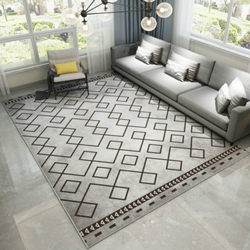 Grey Modern Rug Polyester Geometric Print Rug Washable Area Rug for Living Room
