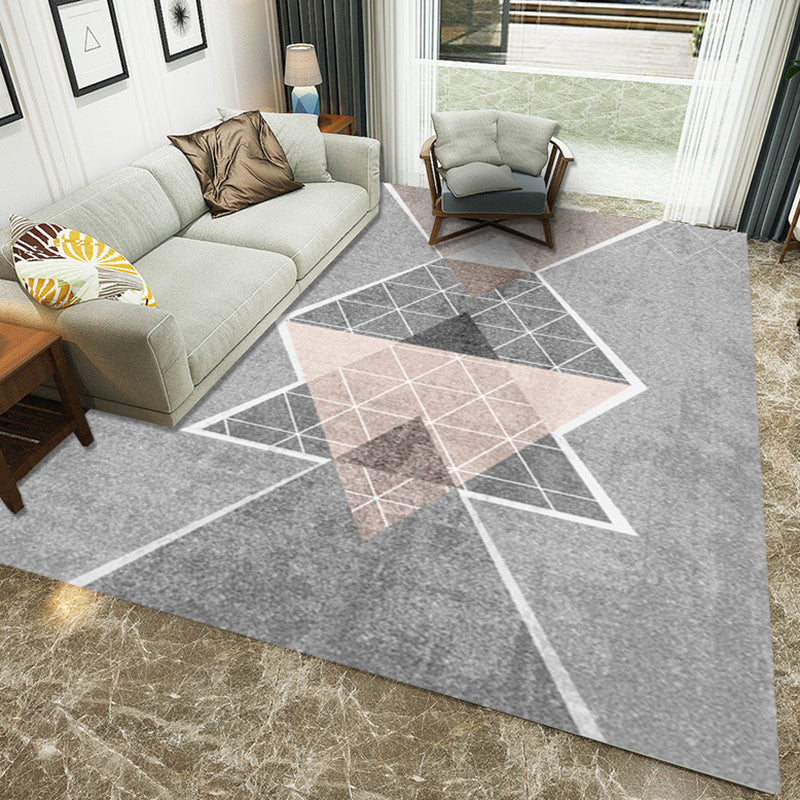 Casual Geometric Colorblock Print Rug Pink and Grey Polyester Rug Washable Area Rug for Bedroom
