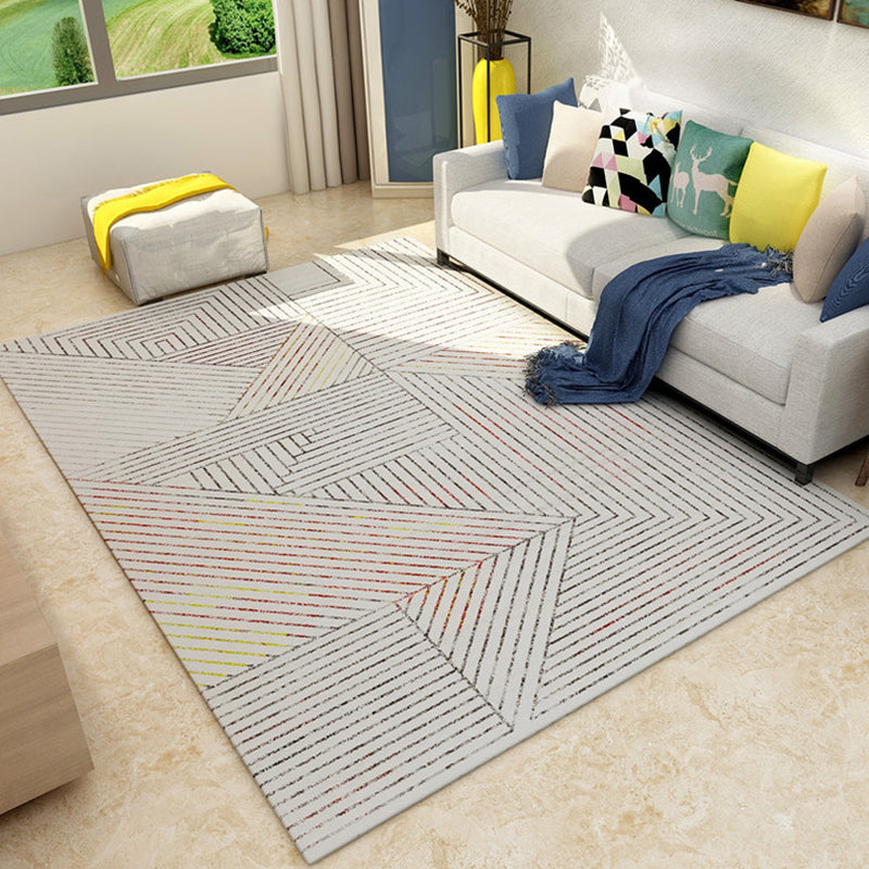 Vintage Striped Geometric Pattern Rug Light Grey Modern Rug Polyester Washable Area Rug for Bedroom
