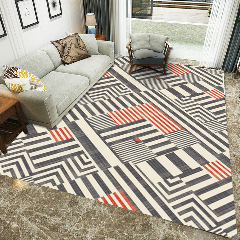 Black and Red Novelty Rug Polyester Geometric Print Rug Washable Area Rug for Living Room