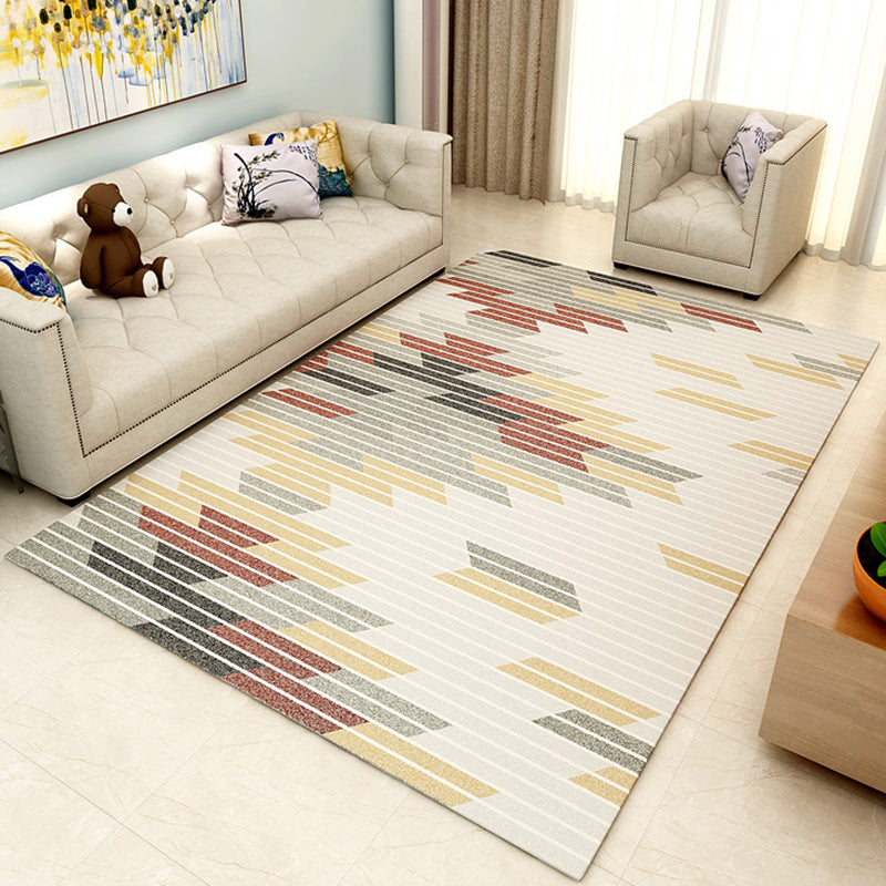 White and Blue Simple Rug Polyester Geometric Striped Pattern Rug Washable Area Rug for Bedroom