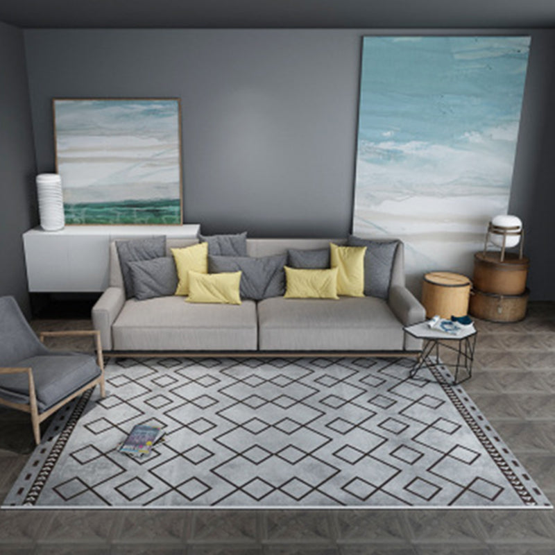 Funky Geometric Pattern Rug Grey Contemporary Rug Polyester Washable Area Rug for Bedroom