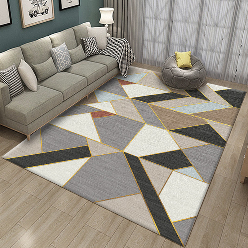Multicolor Simple Rug Polyester Geometric Colorblock Pattern Rug Washable Rug for Bedroom