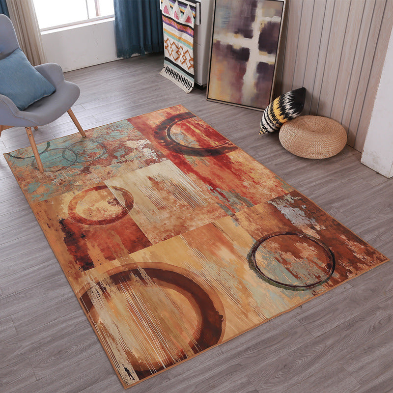 Unique Abstract Circles Pattern Rug Orange Novelty Rug Polyester Washable Area Rug for Bedroom