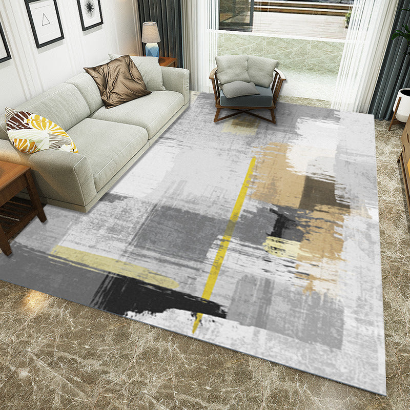 Aesthetic Brushstroke Print Rug Grey Modern Rug Polyester Machine Washable Non-Slip Backing Area Rug for Bedroom