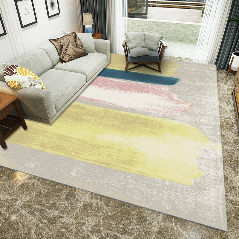 Novelty Abstract Rug Yellow and Grey Polyester Rug Machine Washable Non-Slip Backing Area Rug for Living Room