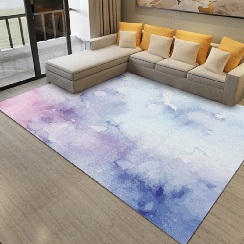 Purple and Blue Modern Rug Polyester Watercolor Print Rug Washable Non-Slip Backing Area Rug for Living Room