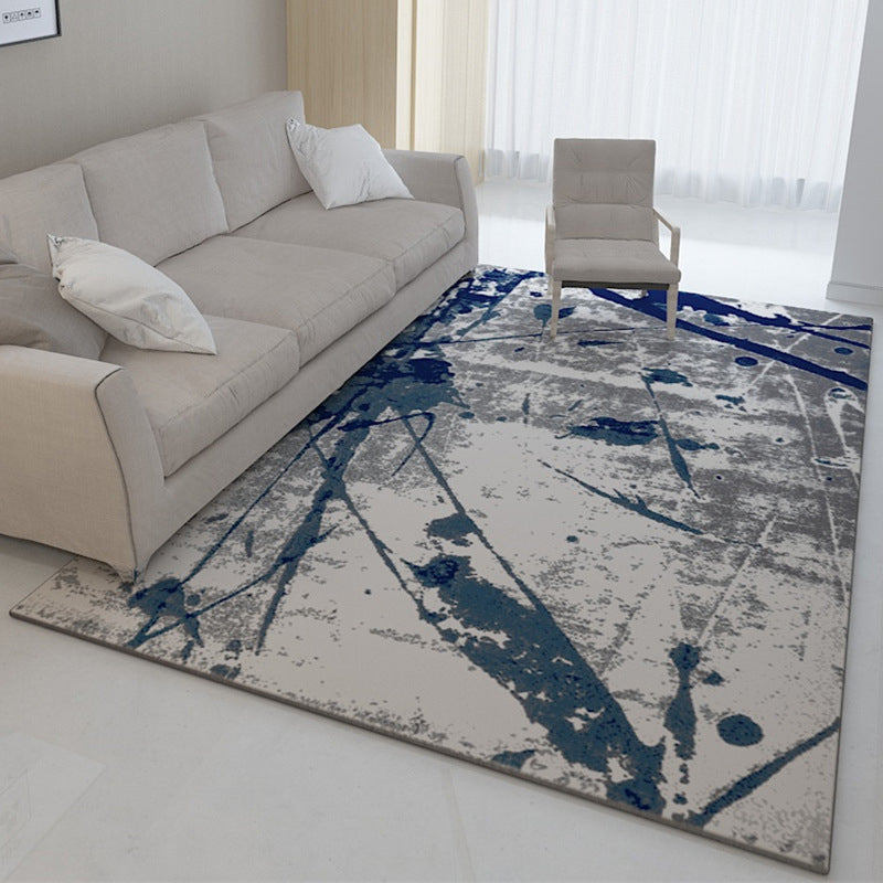 Industrial Abstract Rug Grey and Blue Polyester Rug Machine Washable Anti-Slip Area Rug for Bedroom