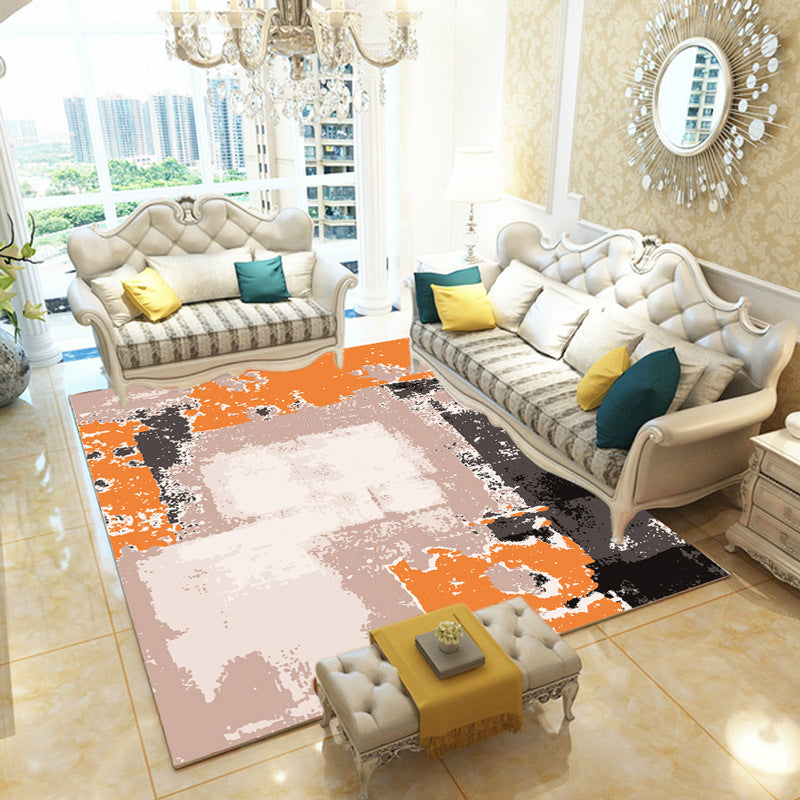 Unique Abstract Rug Yellow and Black Contemporary Rug Polyester Machine Washable Non-Slip Carpet for Living Room