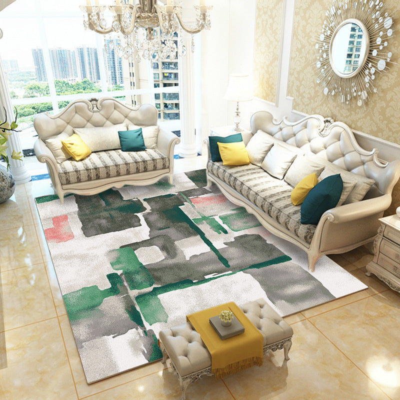 Green and Grey Novelty Rug Polyester Watercolor Pattern Rug Washable Non-Slip Backing Carpet for Living Room