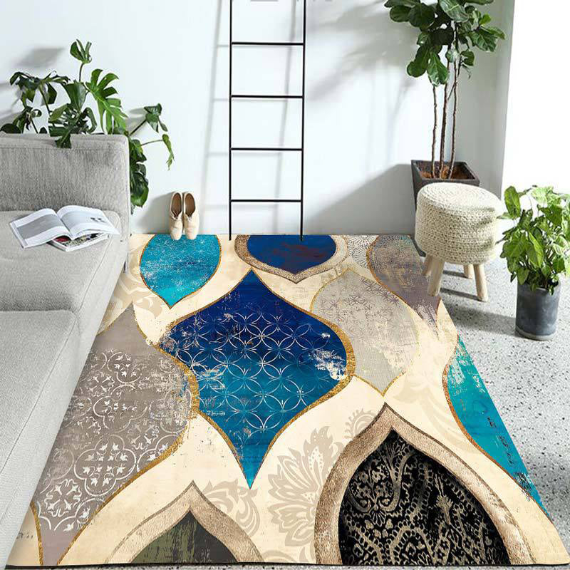 Blue Polyester Area Rug Machine Washable Modern Style Living Room Rugs with Abstract Pattern