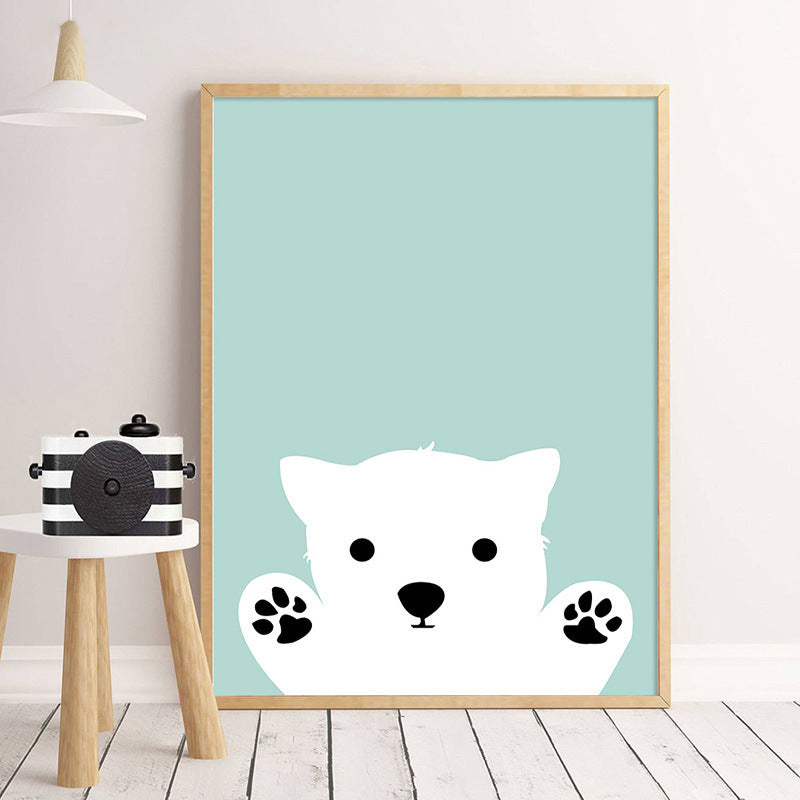 Cartoon Animal Pattern Canvas Kids Style Textured Painting in Soft Color for Home