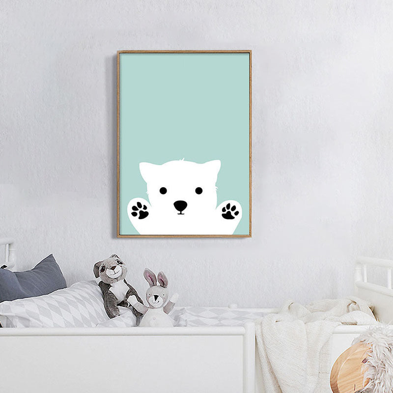 Cartoon Animal Pattern Canvas Kids Style Textured Painting in Soft Color for Home