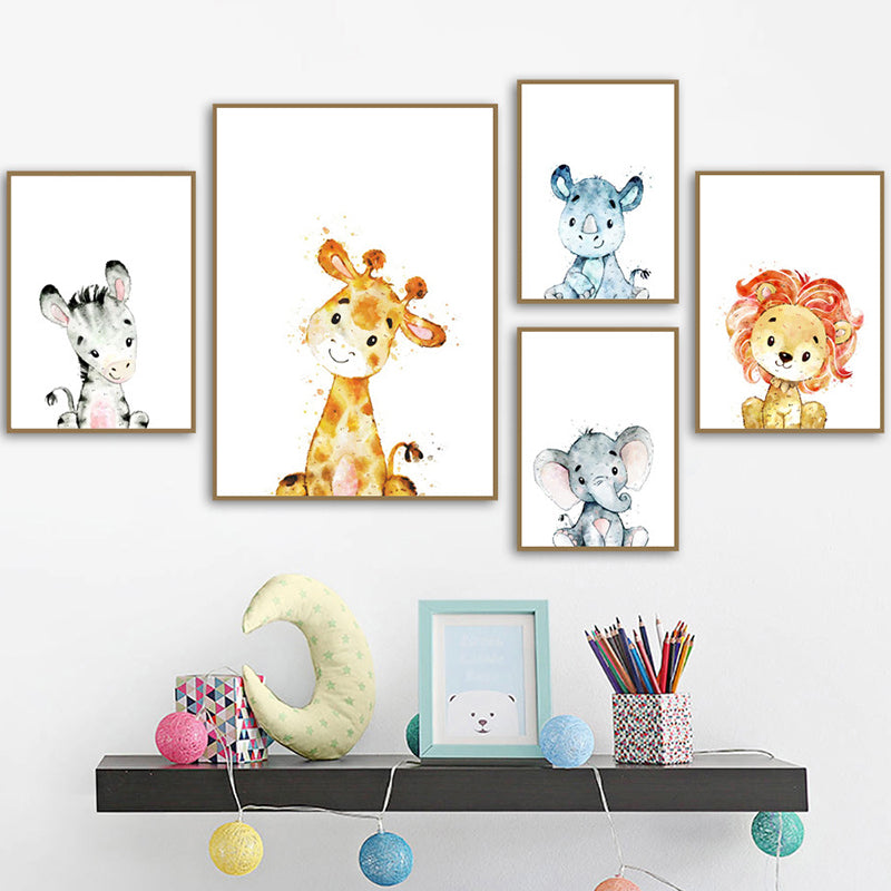 Children's Art Wild Animal Canvas Light Color Textured Wall Decor for Living Room