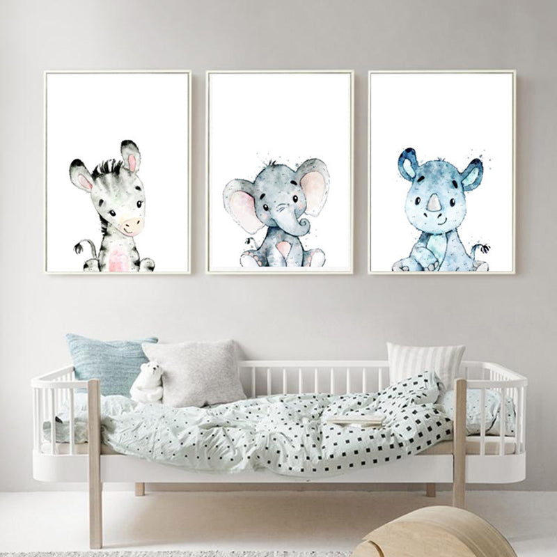 Kinderkunst, Wildtier-Leinwand, helle Farbe, strukturierte Wanddekoration für Wohnzimmer