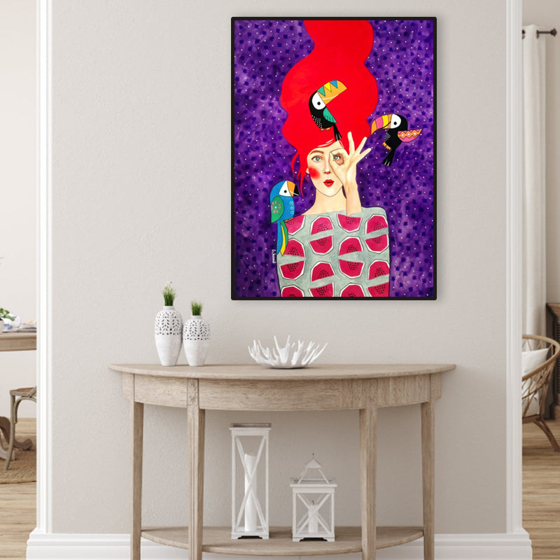 Light Color Fashion Figure Painting Illustration Glam Textured Canvas for Lounge