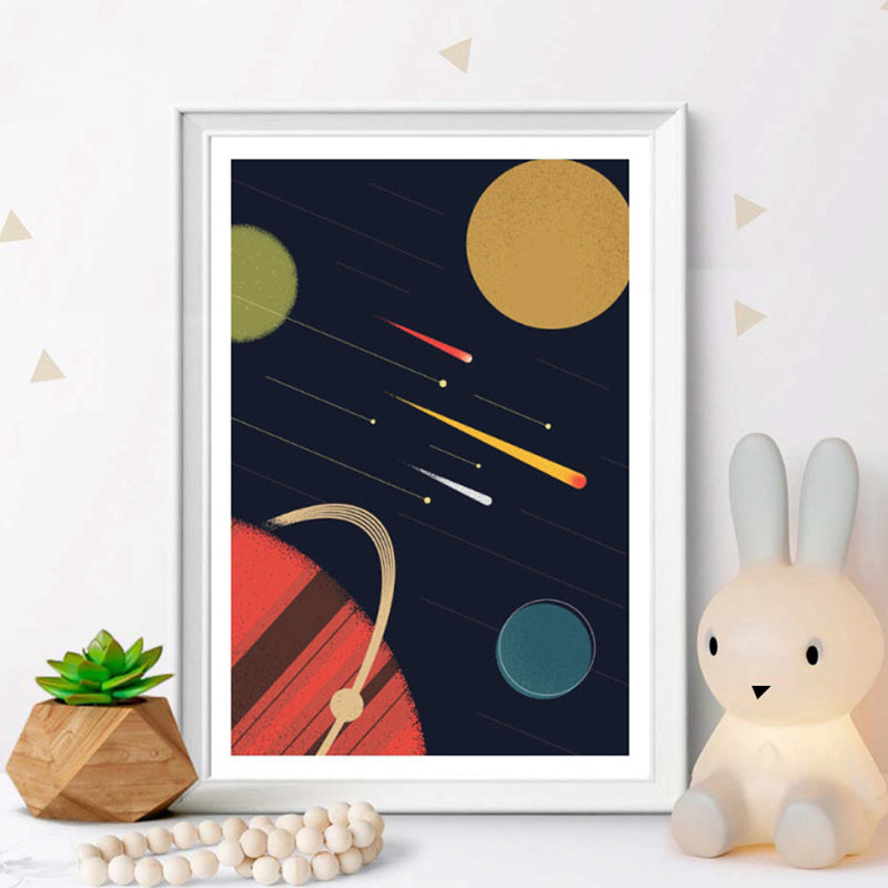 Outer Space Scenery Canvas Print Children's Art Textured Home Gallery Wall Decor