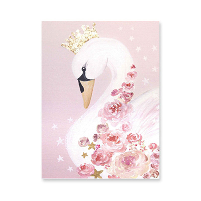 Crown Swan and Bloom Wall Art Decor Living Room Wild Animal Canvas Print in Pink