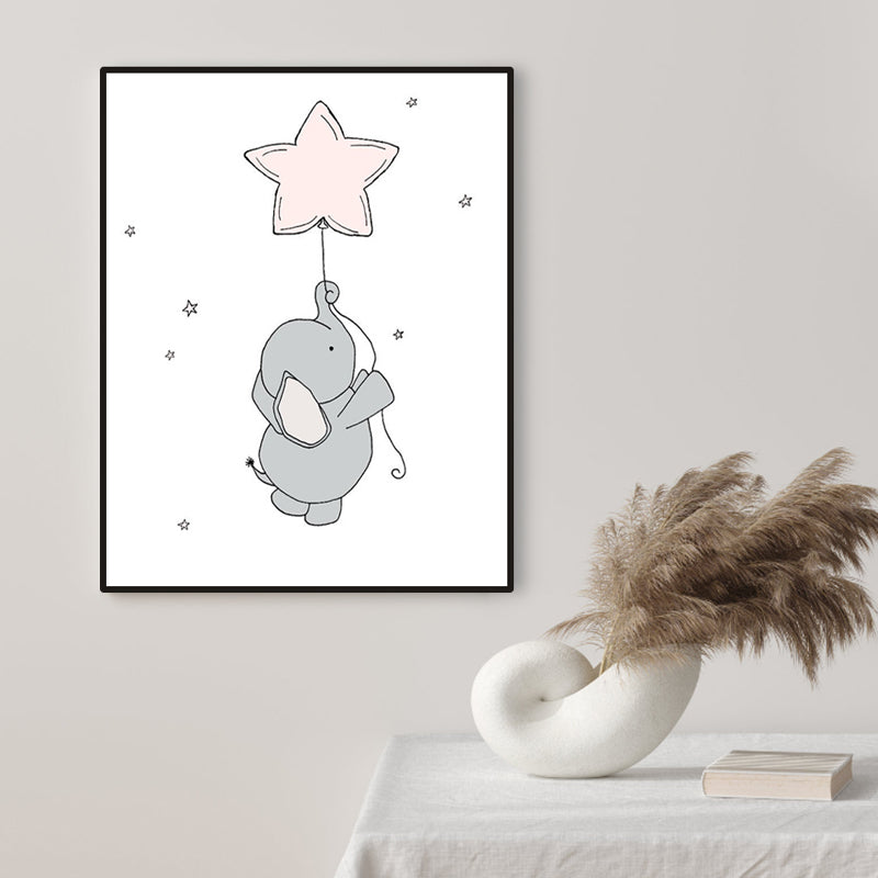 Children's Art Cartoon Elephant Wall Decor Pastel Color Sitting Room Wrapped Canvas