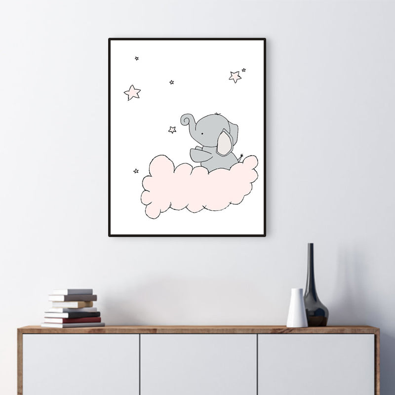 Children's Art Cartoon Elephant Wall Decor Pastel Color Sitting Room Wrapped Canvas