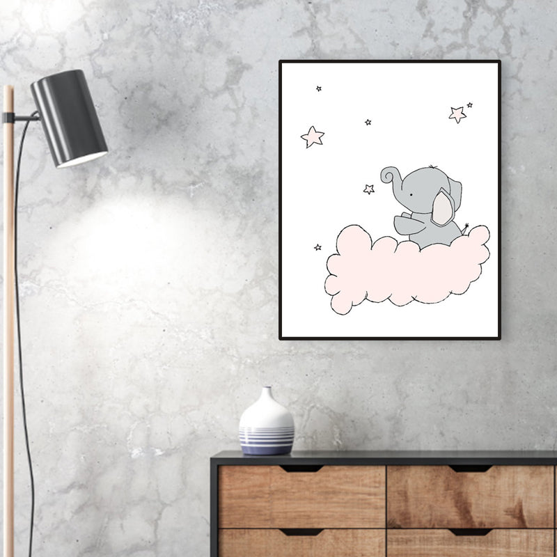 Children's Art Cartoon Elephant Wall Decor Pastel Color Sitting Room Wrapped Canvas