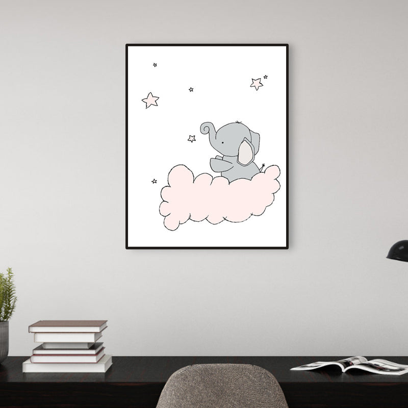 Children's Art Cartoon Elephant Wall Decor Pastel Color Sitting Room Wrapped Canvas