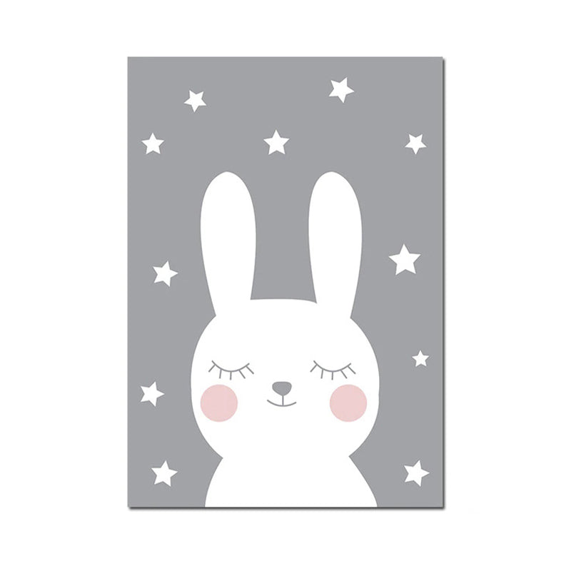 Eye-Closed Rabbit Wrapped Canvas White Children's Art Wall Decor for Baby Bedroom