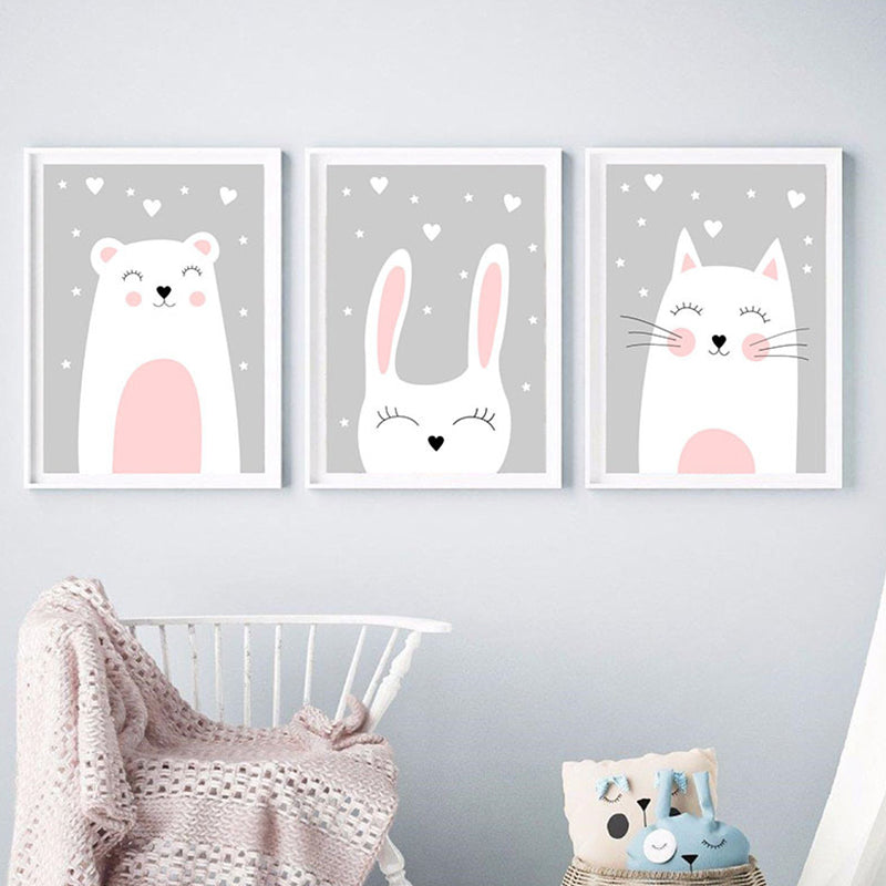 Décoration murale texturée en toile d'animaux joyeux de couleur claire pour salle d'étude, plusieurs tailles