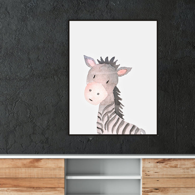 Tropical Animal Wrapped Canvas Textured Kids Style Bedroom Painting in Light Color