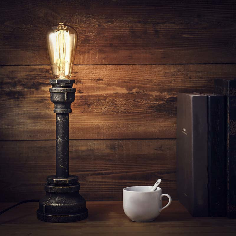 1 Light Exposed Table Lighting Industrial Style Copper / Antique Black Metal Table Lampe avec conception de tuyaux pour restaurant