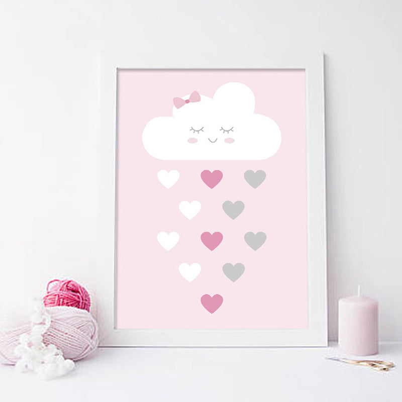 Illustrated Abstract Wall Decor Textured Children's Art Girls Bedroom Canvas in Pink