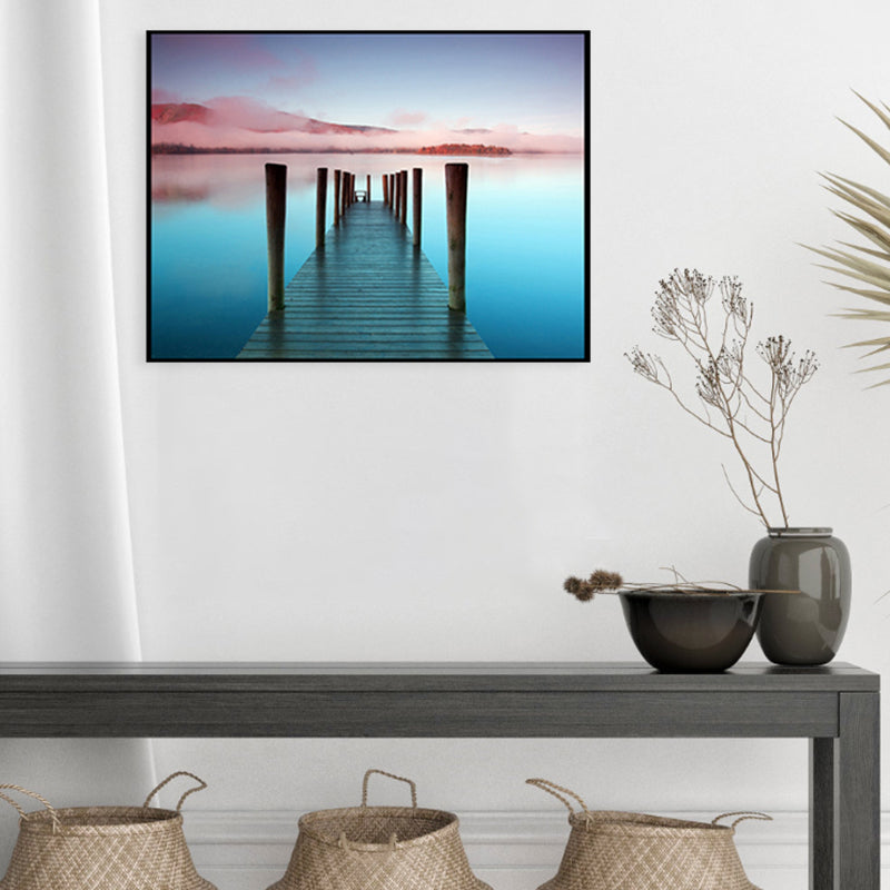 Seaside Bridge Scene Canvas Wall Art Modern Textured Room Wall Decor in Light Color