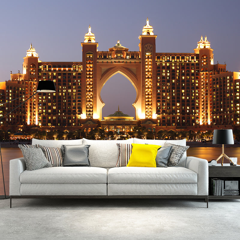 World Landmark Night Scene Mural Global Inspired Non-Woven Wall Decor for House Interior
