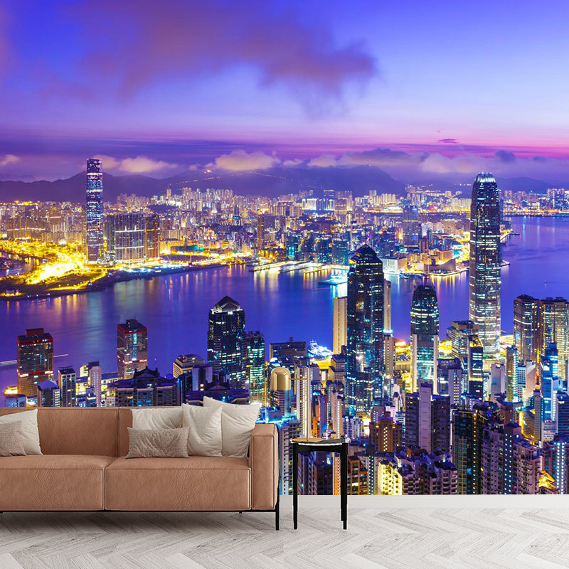 World Landmark Night Scene Mural Global Inspired Non-Woven Wall Decor for House Interior