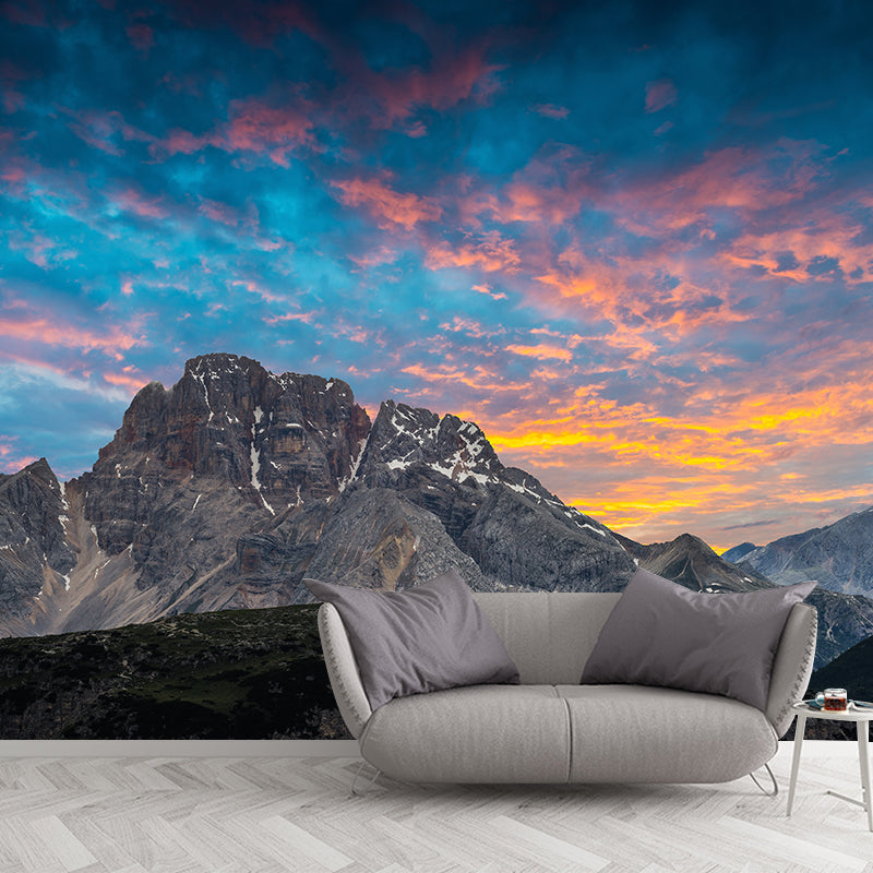 Mountain with Cloud View Mural Contemporary Washable Family Room Wall Covering, Custom Print
