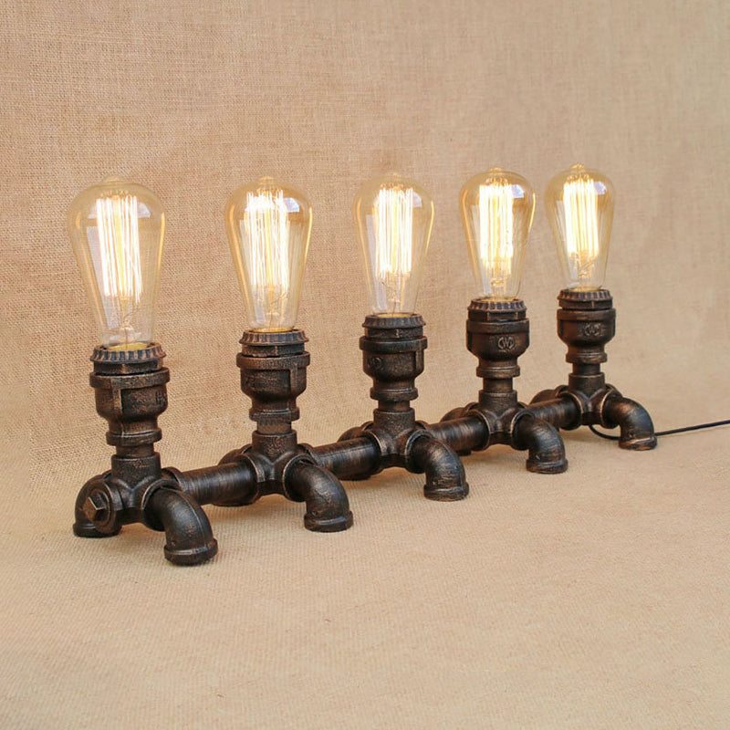 Bronze 2/3 lichten Standingslicht Industrieel Metallic Open bol Tafelverlichting met pijpontwerp voor coffeeshop