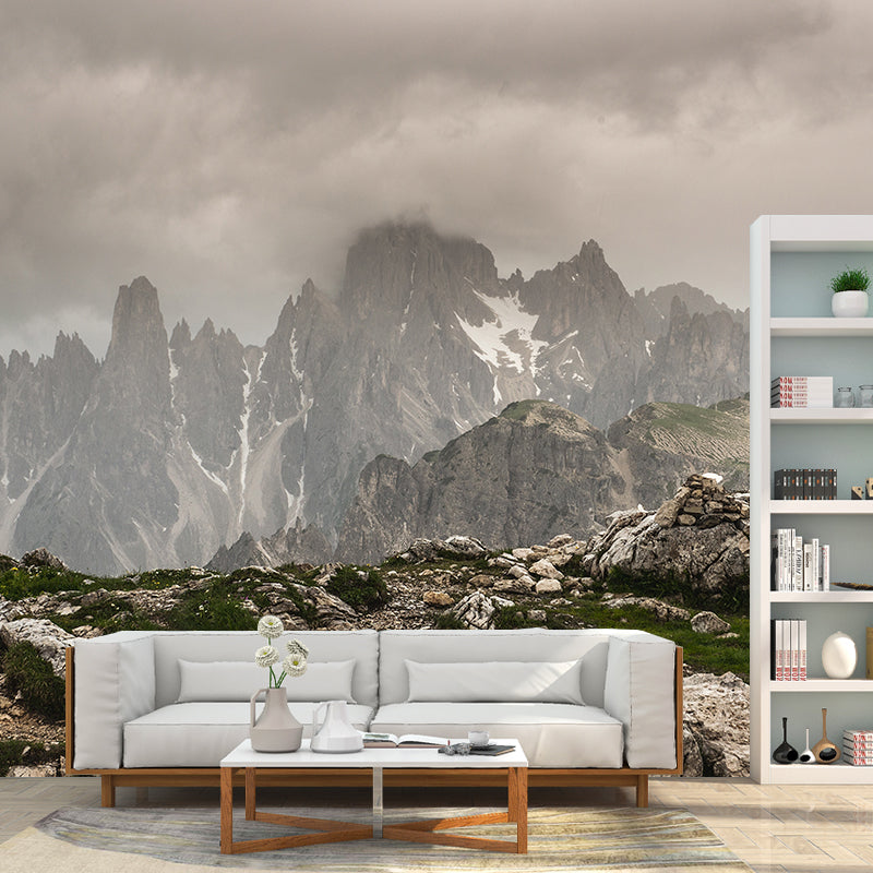 Mountain with Cloud View Mural Contemporary Washable Family Room Wall Covering, Custom Print