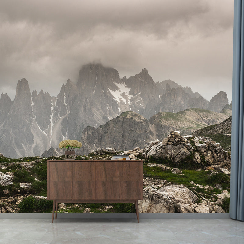 Mountain with Cloud View Mural Contemporary Washable Family Room Wall Covering, Custom Print