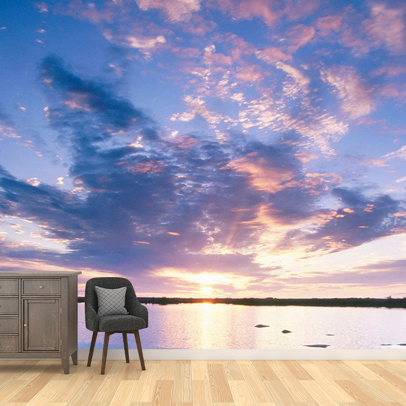 Stunning Sunset Glow Mural Wallpaper Living Room Scenery Wall Decor, Custom-Print