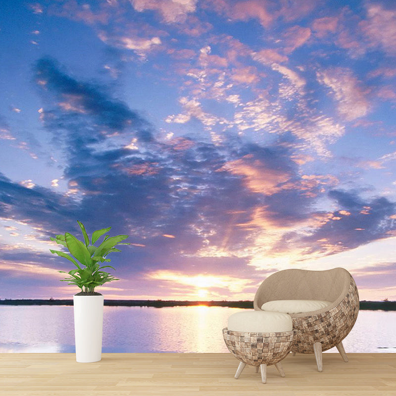 Stunning Sunset Glow Mural Wallpaper Living Room Scenery Wall Decor, Custom-Print